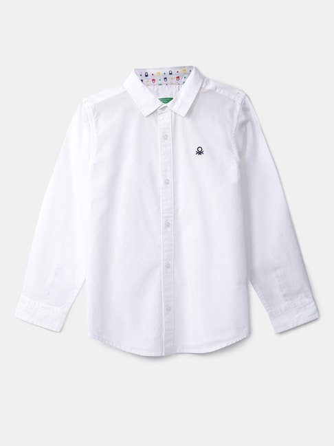 United Colors of Benetton Kids White Solid Full Sleeves Shirt