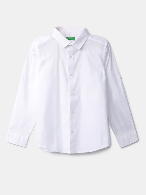 United Colors of Benetton Kids White Solid Full Sleeves Shirt