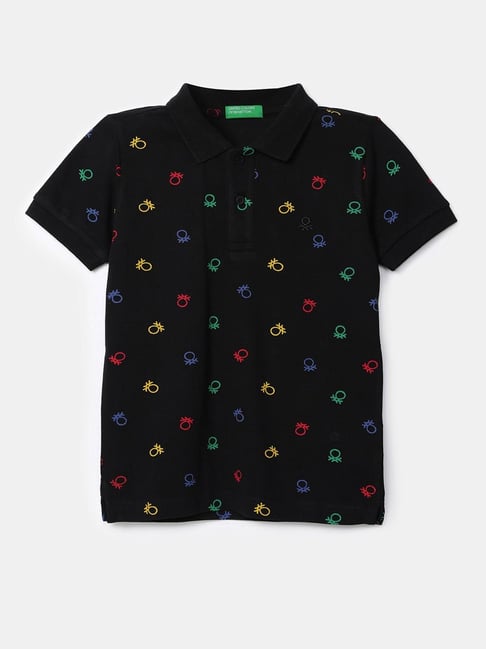 United Colors of Benetton Kids Black Printed Polo T-Shirt