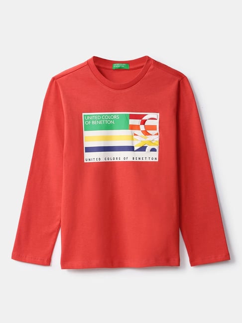 United Colors of Benetton Kids Red Printed Full Sleeves T-Shirt