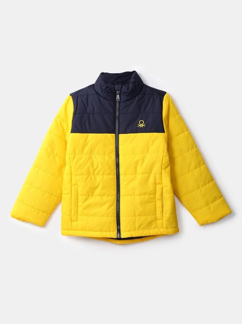 United Colors of Benetton Kids Yellow & Navy Color Block Full Sleeves Jacket