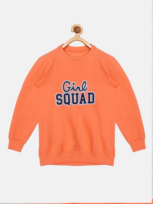 Kiddopanti Kids Orange Embroidered Full Sleeves Sweatshirt