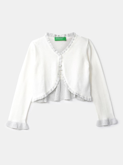United Colors of Benetton Kids White Solid Full Sleeves Cardigan