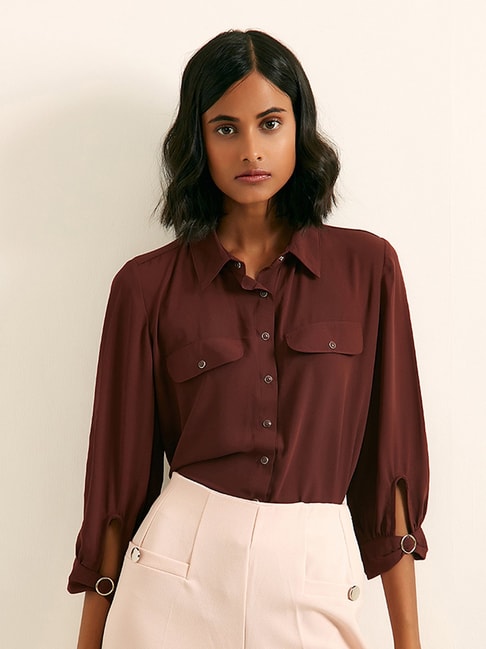 Cover Story Brown Front Flap Pockets Shirt Price in India
