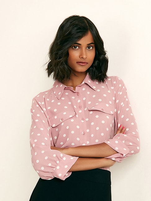 Cover Story Pink Printed Front Flap Pockets Shirt Price in India