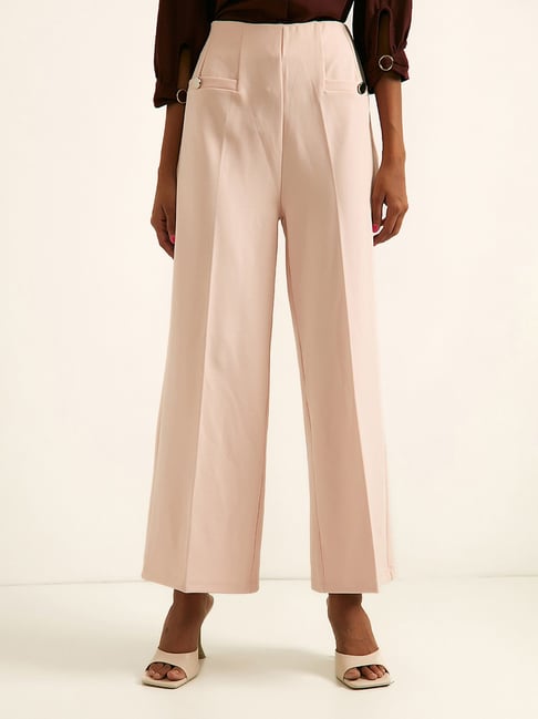 Buy COVER STORY Pink Womens Solid Pants with Belt | Shoppers Stop