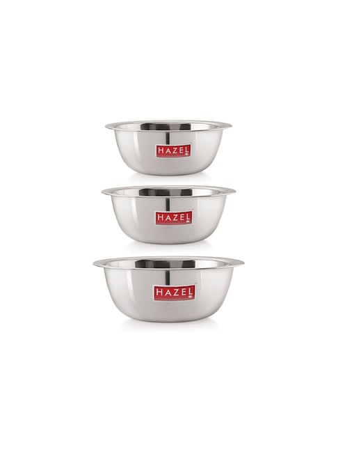HAZEL Silver Stainless Steel Mixing Bowl - Set of 3 (2.1L)