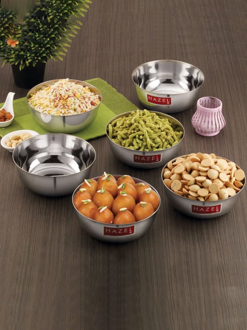Buy HAZEL Silver Stainless Steel Soup Bowls Set of 6 (0.6L) at