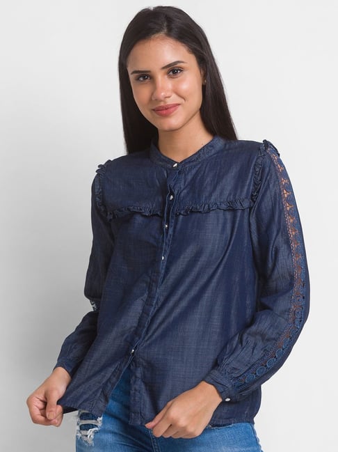 Spykar Blue Cotton Regular Fit Shirt Price in India