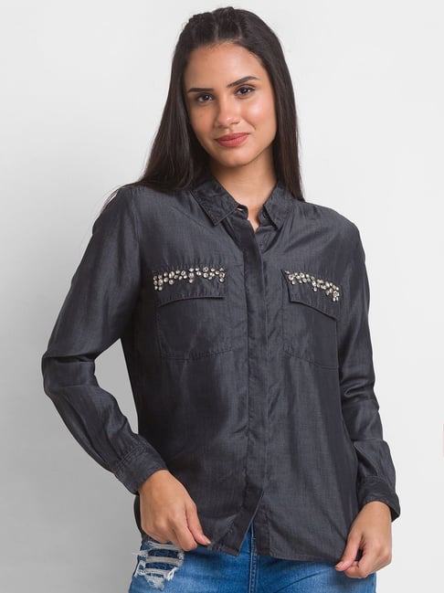 Spykar Black Embellished Shirt Price in India