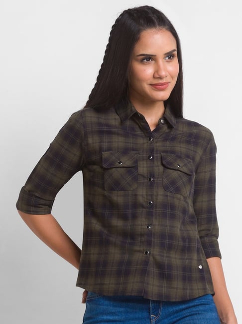 Spykar Green Cotton Chequered Shirt Price in India