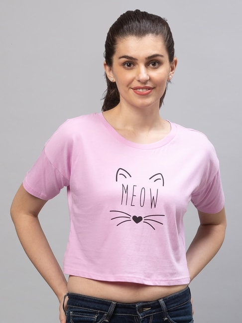 Globus Pink Cotton Printed T-Shirt Price in India