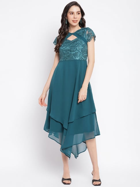 Latin Quarters Blue Embellished A-Line Dress Price in India