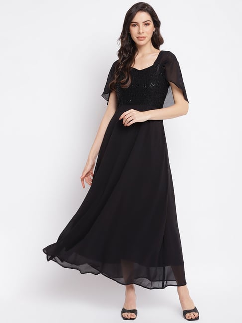 Sewing & Craft | Latin Quarters Black Polyester And Lace Printed Long Gown  (Women) | Freeup