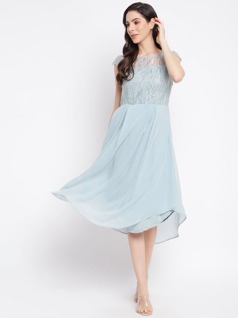 Latin Quarters Blue Embroidered A-Line Dress Price in India