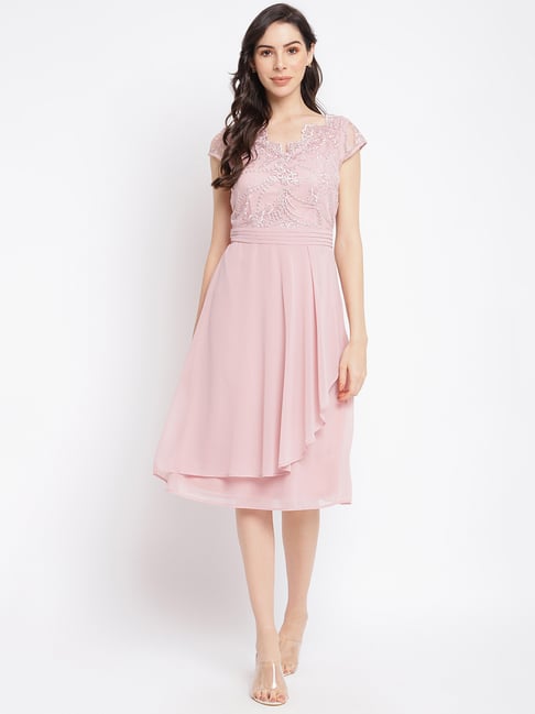 Latin Quarters Pink Embroidered A-Line Dress Price in India