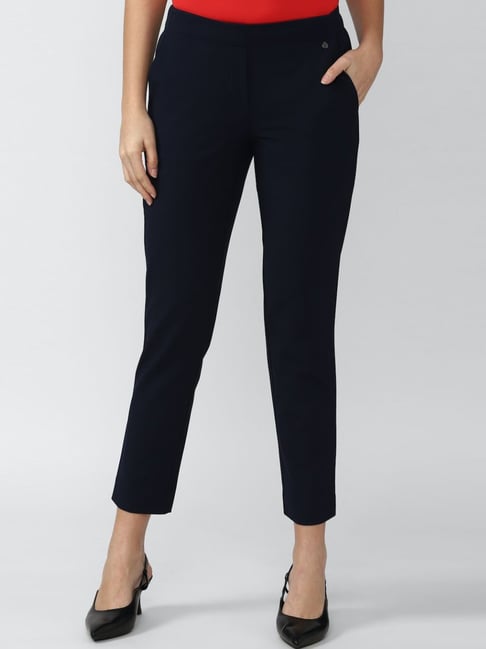 Van Heusen Navy Mid Rise Trousers