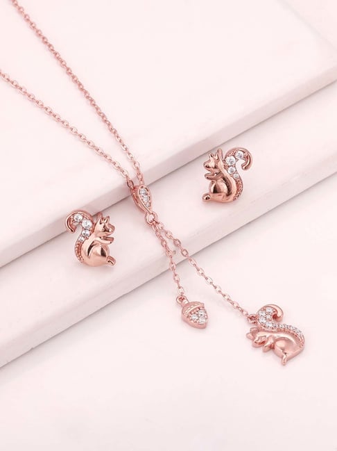 GIVA 92.5 Sterling Silver Squirrel Love Necklace Set for Women