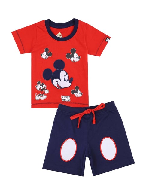 Bodycare Kids Red & Blue Cotton Printed Mickey & Friends T-Shirt Set