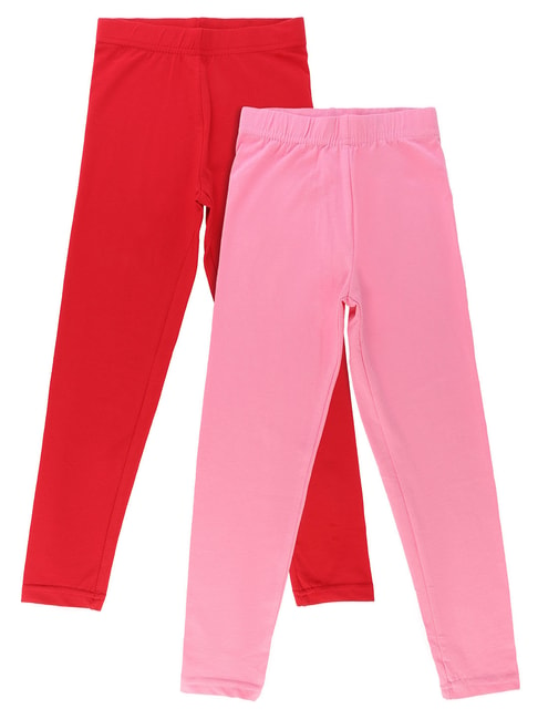 Buy Bodycare Kids Pink & Red Solid Leggings (Pack Of 2) for Girls