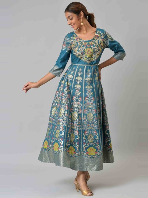 Aurelia Blue Floral Print Maxi Dress Price in India