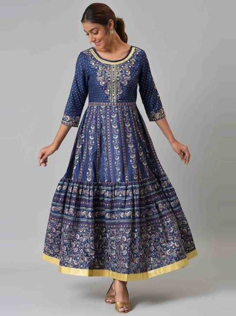Aurelia Navy Floral Print Maxi Dress Price in India