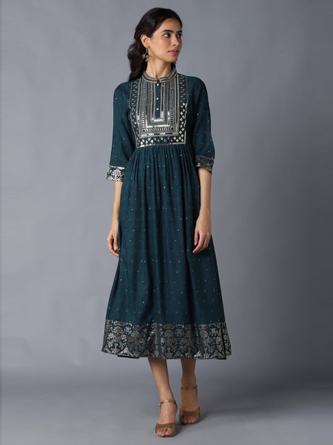 Aurelia Green Embroidered A-Line Dress Price in India