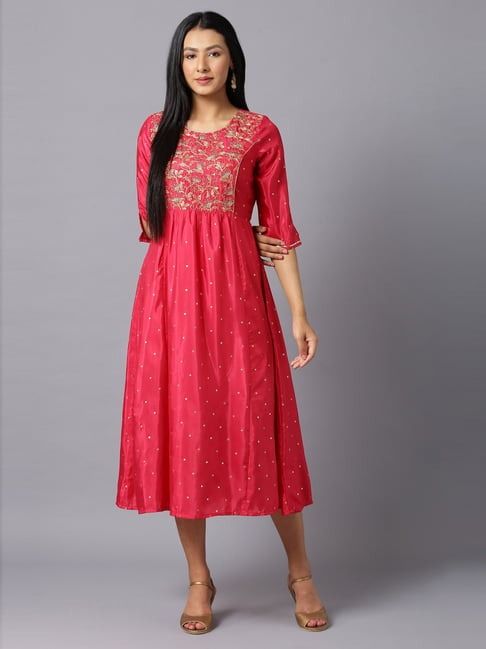 Aurelia Pink Embroidered A-Line Dress Price in India
