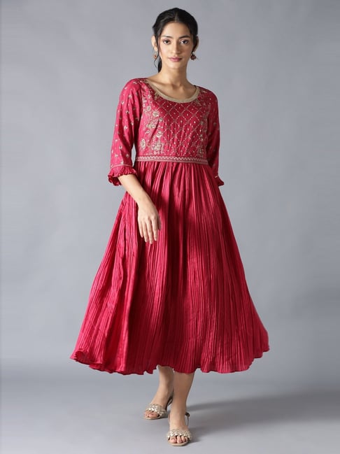 Aurelia Pink Embroidered A-Line Dress Price in India