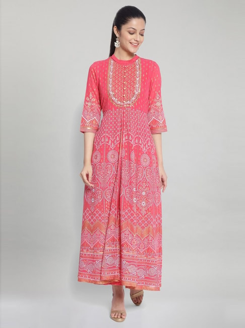 Aurelia Pink Embroidered Double Layered Maxi Dress Price in India