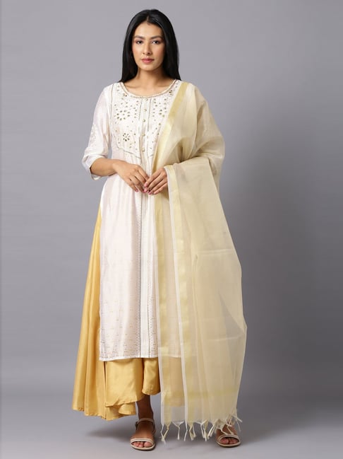 Aurelia Women White Floral Print Viscose Dress with Dupatta-picture-10