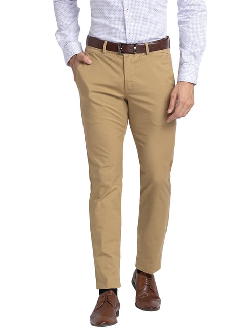 Park Avenue Khaki Slim Fit Flat Front Trousers