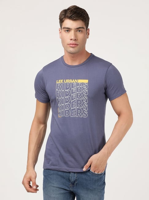 Lee Men's Printed Blue Crew Neck T-Shirt (Slim)