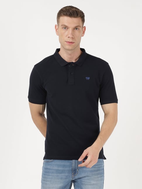 Wrangler Navy Cotton Regular Fit Polo T-Shirt