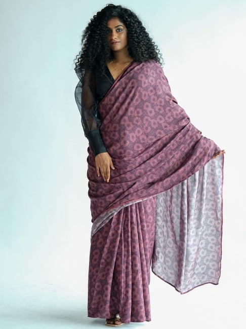 Suta Purple Printed Saree Without Blouse