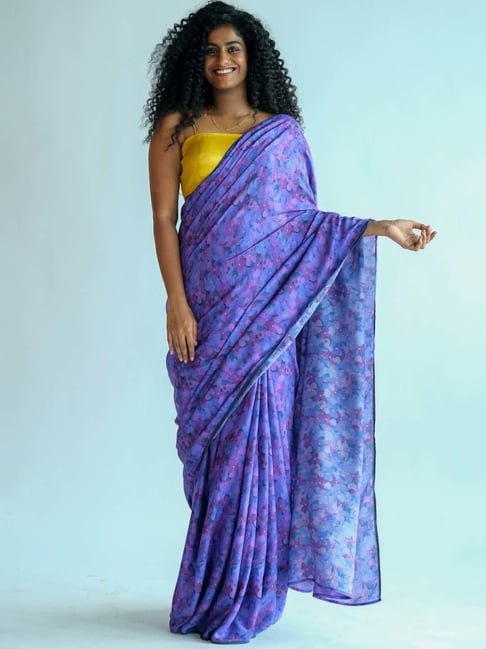 Suta Purple Printed Saree Without Blouse Price in India