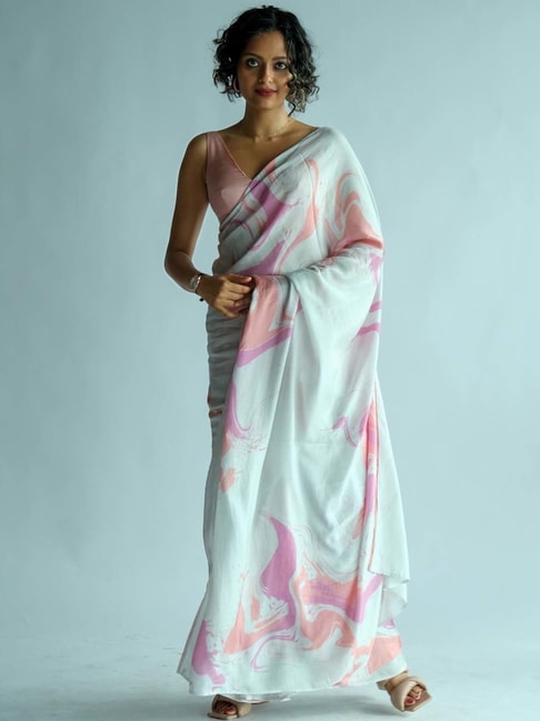 Suta Off-White Printed Saree Without Blouse Price in India