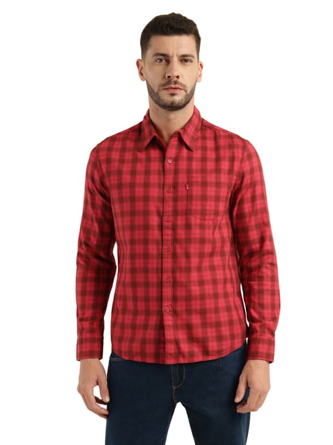 Levis Levi'S True Red Cotton Slim Fit Checks Shirt