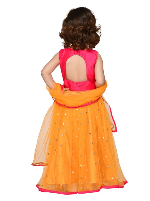 Buy Kalki Carrot Orange Top And Lehenga Set In Cotton Silk For Girls KALKI  Fashion India