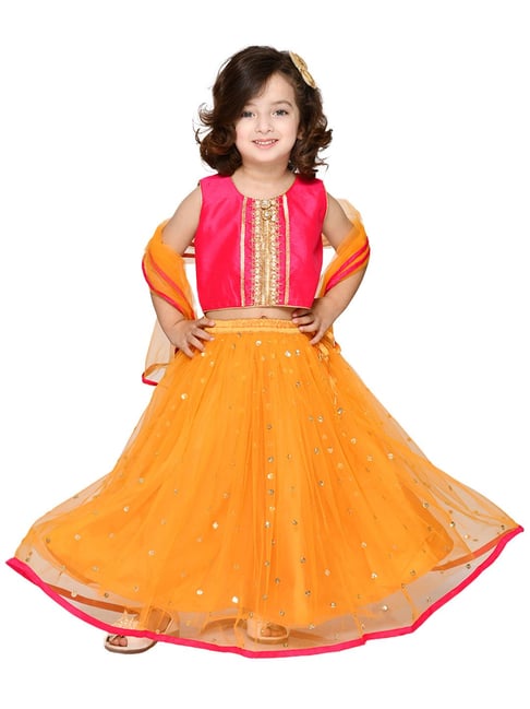 Buy Jacquard Silk Hot Pink and Orange Embroidered Lehenga Choli Online -  Wedding Lehenga Choli