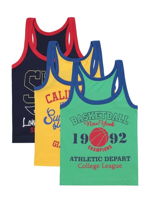 Bodycare Kids Multicolor Cotton Printed Vest (Pack of 3)