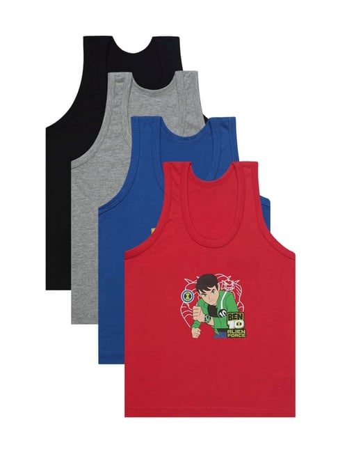 Bodycare Kids Multicolor Cotton Printed Vest (Pack of 4)