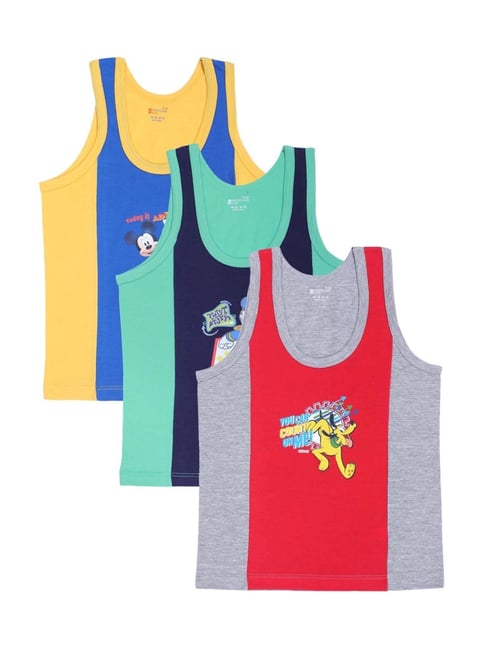 Bodycare Kids Multicolor Cotton Printed Vest (Pack of 3)
