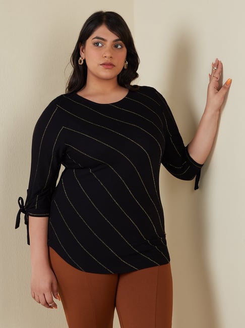 Gia Curves by Westside Black Stripe-Patterned Top Price in India