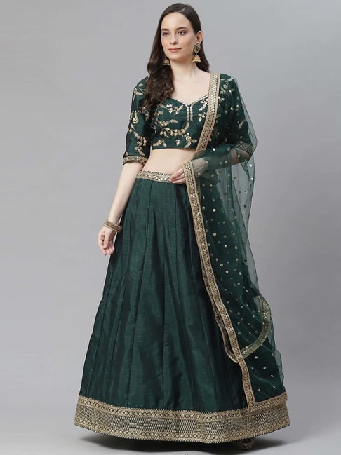 READIPRINT FASHIONS Green Embellished Semi-Stitched Lehenga Choli Set With Dupatta Price in India
