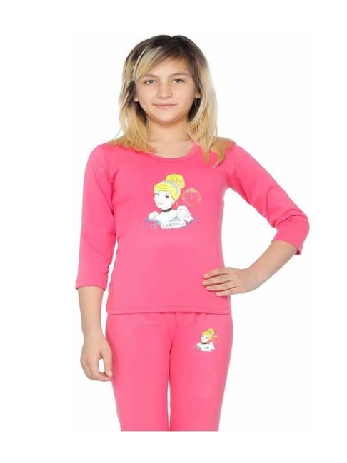 Bodycare Kids Fuchsia Pink Cotton Printed Full Sleeves Thermal Set