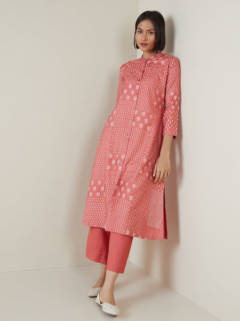 Zuba by Westside Peach Floral-Printed A-line Kurta Price in India