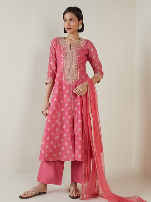 Vark by Westside Pink Anarkali, Inner, Palazzo and Dupatta Price in India
