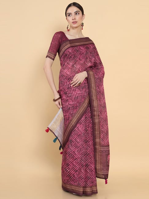 Soch Purple Striped Saree With Unstitched Blouse Price in India