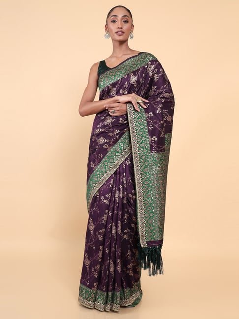 Soch Purple Woven Saree With Unstitched Blouse Price in India